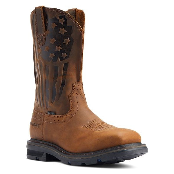 Ariat Distressed Brown Sierra Shock Shield Patriot Wide Square Steel Toe Men's Work Boots 10044426