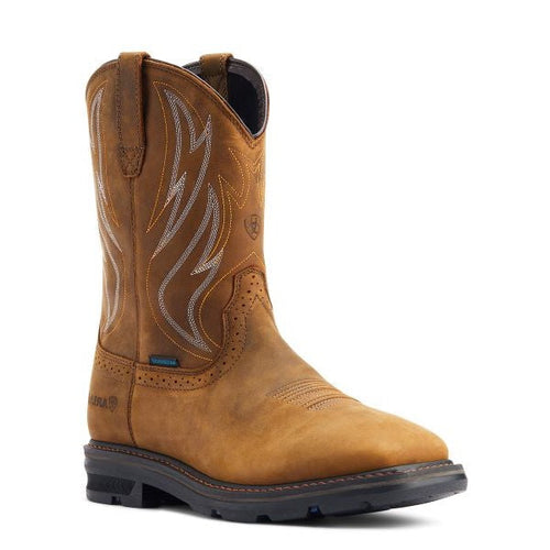 Ariat Distressed Brown Sierra Shock Shield Men's Wide Square Toe Waterproof Pull On Work Boots 10044545
