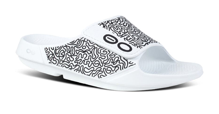 OOFOS Unisex OOahh Sport Flex Limited Slide Sandal - White Labyrinth